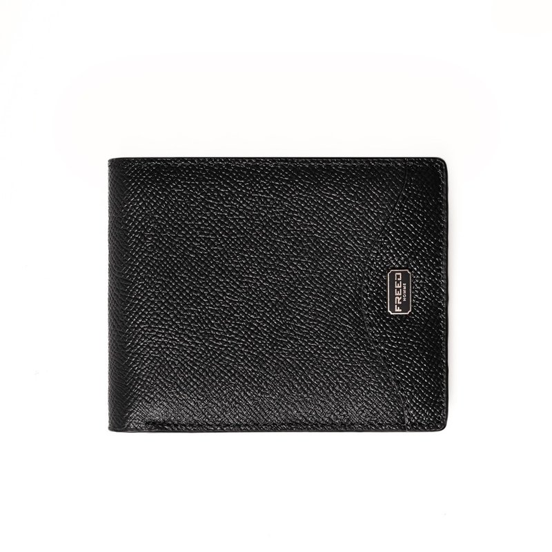 【FREED】經典 Epsom 粒面真皮短夾 - 黑色  皮夾 客製刻字 - 錢包/皮夾/長短夾 - 真皮 黑色