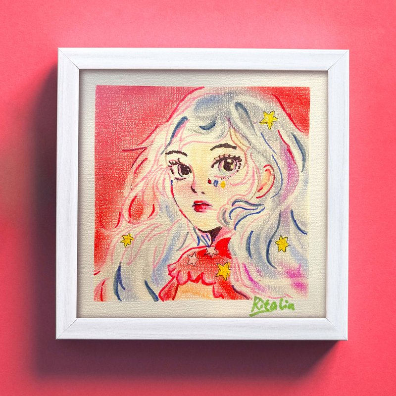 Pastel Drawing | 18cm Framed | White Hair Lady - Posters - Paper 