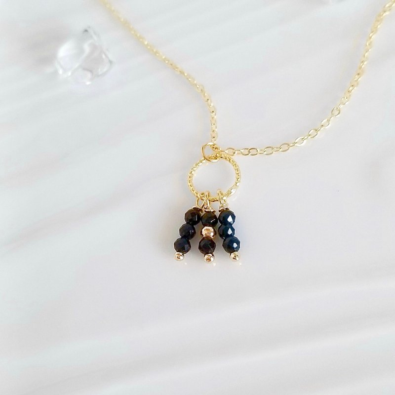 Black Spinel Chandelier Charm Crystal Gold Filled Necklace | Adjustable Chain - Necklaces - Crystal Black