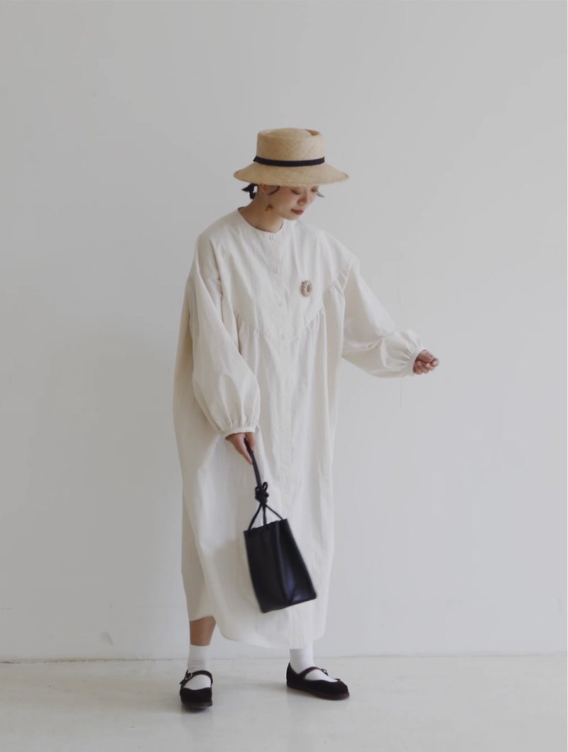 Linen husk texture white robe one piece - One Piece Dresses - Cotton & Hemp White