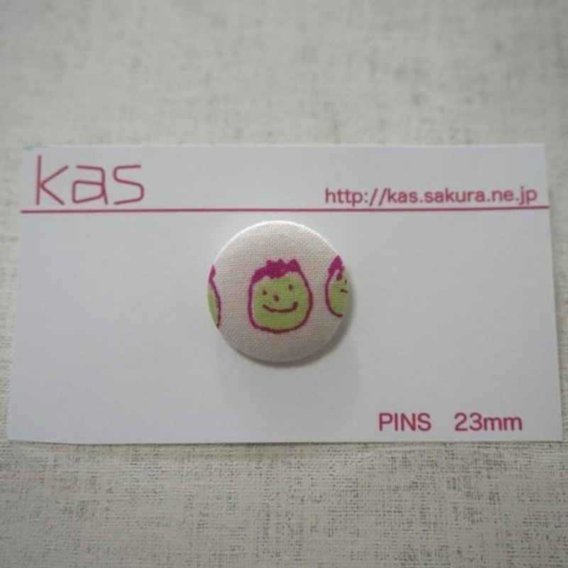 Hand printed original covered button pin badge friends - Brooches - Cotton & Hemp Pink