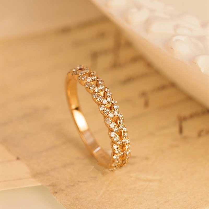 18K金鑽石編織戒指 18K Gold Diamond Braid Ring - 戒指 - 貴金屬 