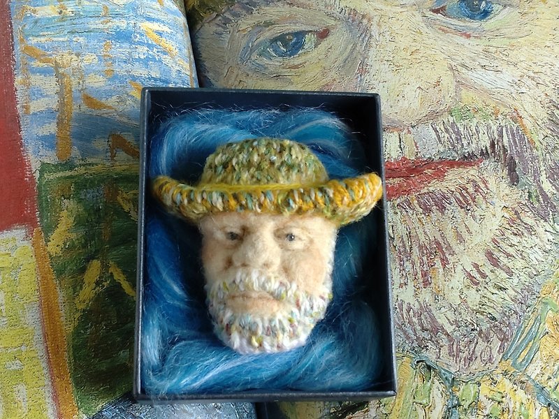 Van Gogh Brooch, Grandpa Tanguy, 71, wool felt, embroidery - ตุ๊กตา - ขนแกะ หลากหลายสี