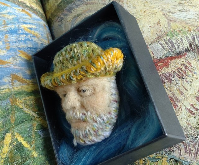 ゴッホブローチ・タンギー爺さん・71・羊毛フェルト・刺繡