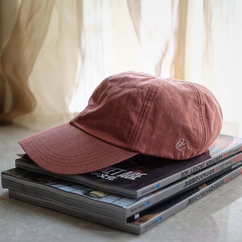 Embroidered Red Linen Old Hat - หมวก - ผ้าฝ้าย/ผ้าลินิน 