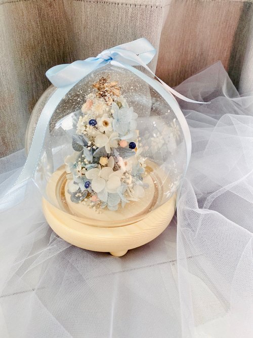 花天使 Floral.angelia 永生花｜不凋花｜乾燥花｜生活美學 限量/湛藍許願聖誕樹花燈/永生繡球花/聖誕禮物