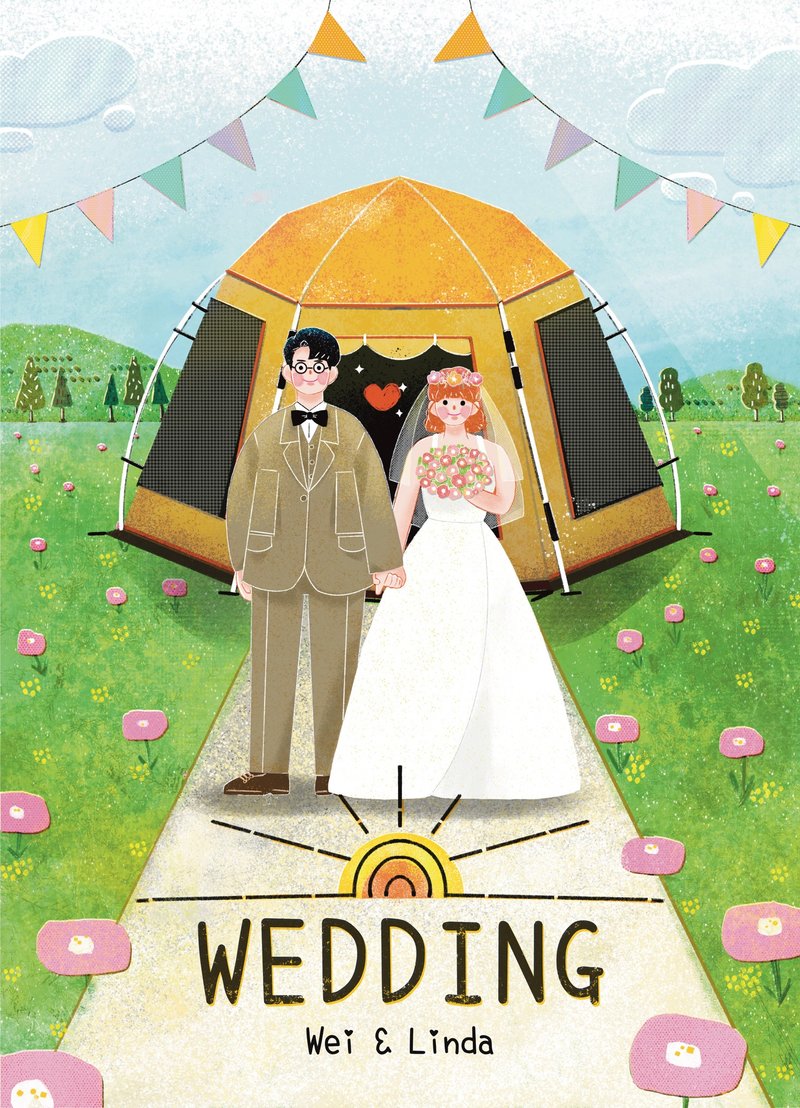 情侶插畫 夫妻插畫 結婚書約 似顏繪 客製化 雙人插畫 背景 - 電子似顏繪/繪畫/插畫 - 其他材質 