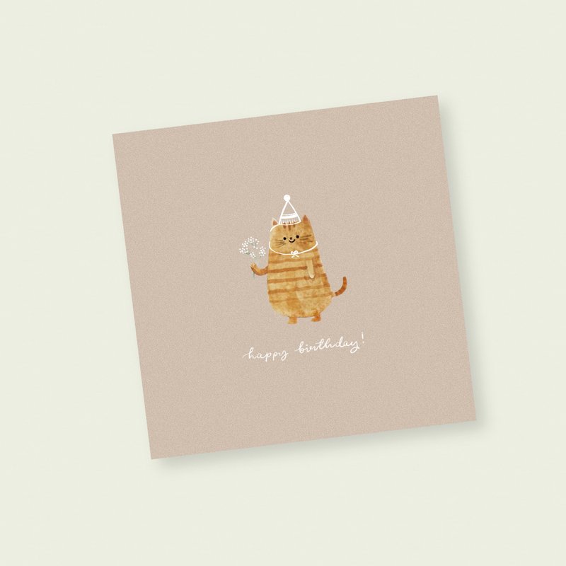 Happy Birthday Cat 150mm Single-Fold Greeting Card - 卡片/明信片 - 紙 