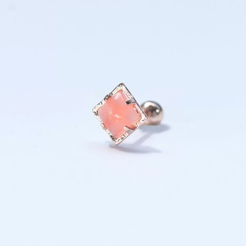 CHARIS GRACE 14K Rose Gold Rose Quartz Piercing 玫瑰粉晶轉珠耳環 (單個)