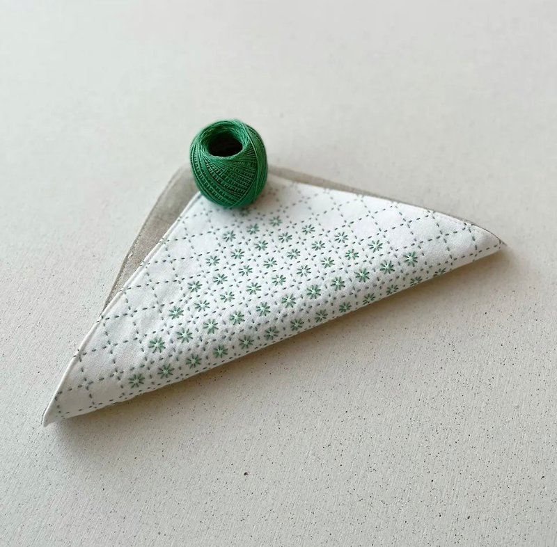 Tokiwa green sashiko handkerchief - Handkerchiefs & Pocket Squares - Cotton & Hemp Green