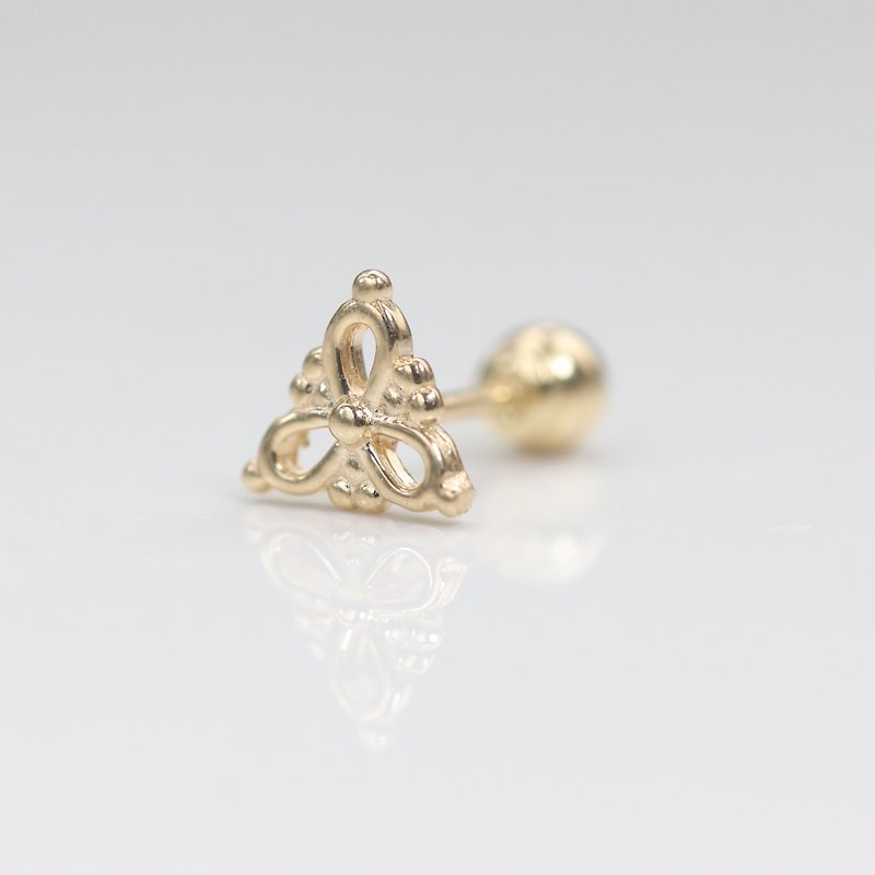 14K Gold Triangle Totem Lock Bead Earring (Single) - ต่างหู - เครื่องประดับ สีทอง