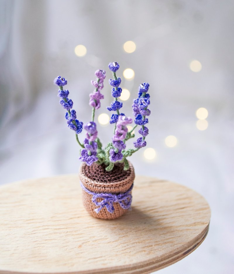 Miniature LAVENDER bouquet in a pot crocheted for dollhouse 1/12, fake plant