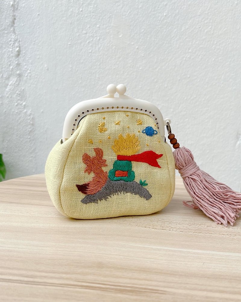 Hand embroidery Little Prince coin pouch . - Coin Purses - Cotton & Hemp Yellow
