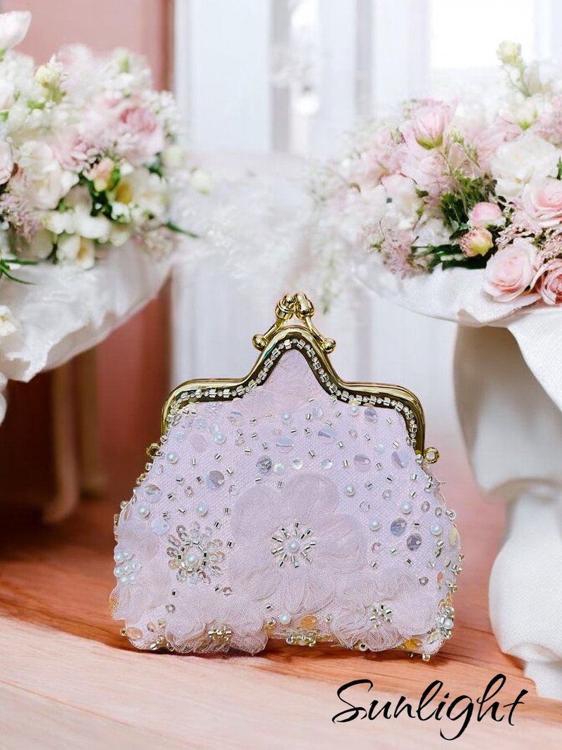 Sunlight Alley Romantic Handmade Products - Romantic Three-dimensional Flesh Pink Princess Flower Mesh Series Kiss Lock Bag Coin - กระเป๋าสตางค์ - ผ้าฝ้าย/ผ้าลินิน 