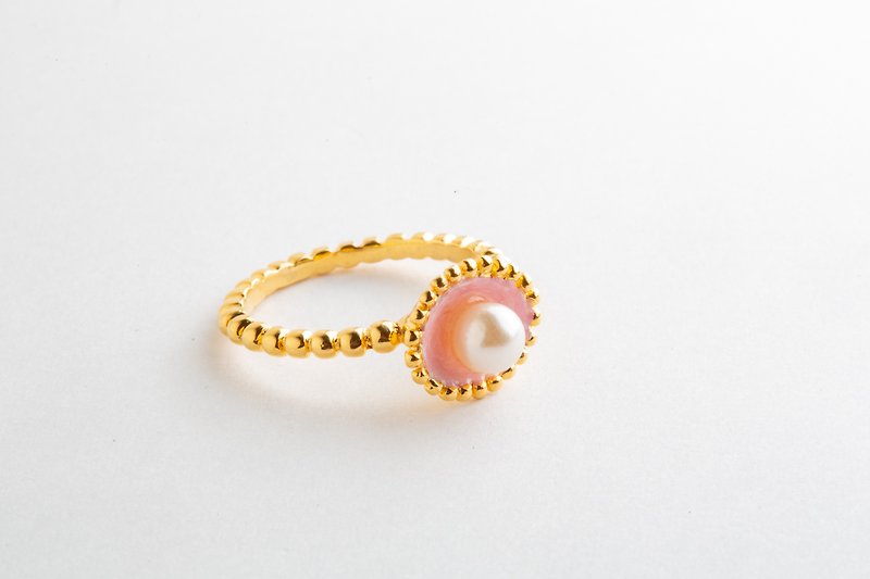 珍珠珊瑚戒指 - 戒指 - 琺瑯 