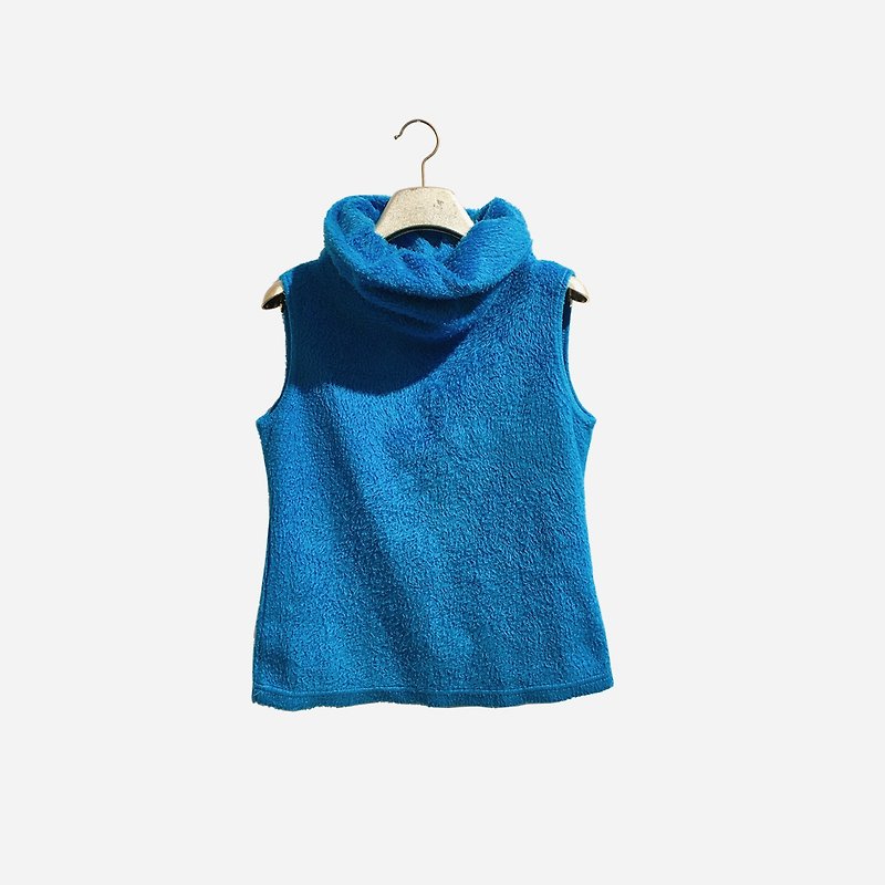 Dislocated vintage / plush stand collar blue vest no.1351 vintage - Women's Vests - Polyester Blue