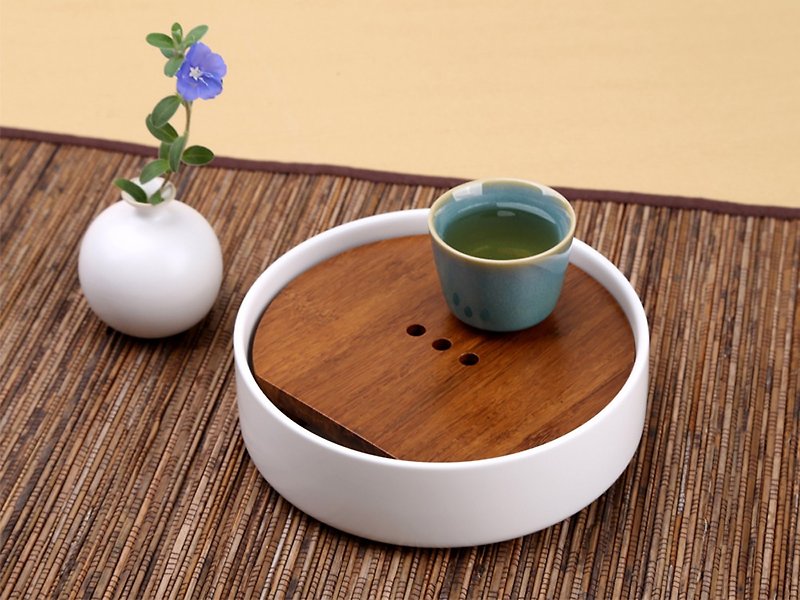 築月水承茶盤 - 茶具/茶杯 - 陶 白色