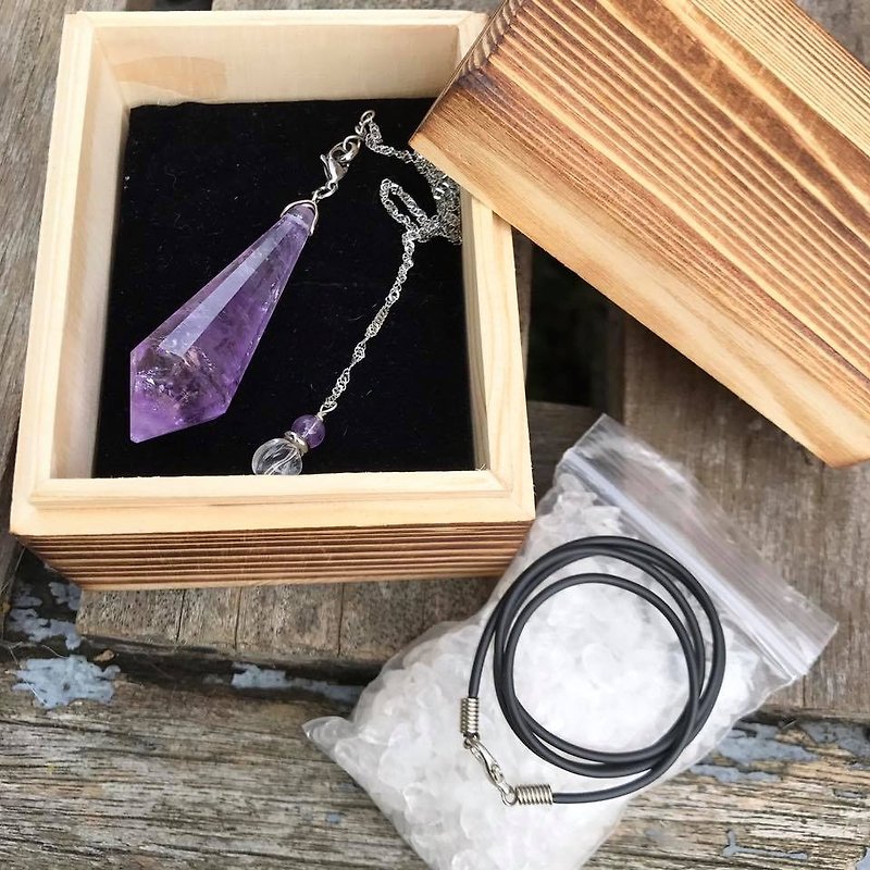 Amethyst quartz pendulum necklace box set (1 on stock) - สร้อยคอ - เครื่องเพชรพลอย สีม่วง