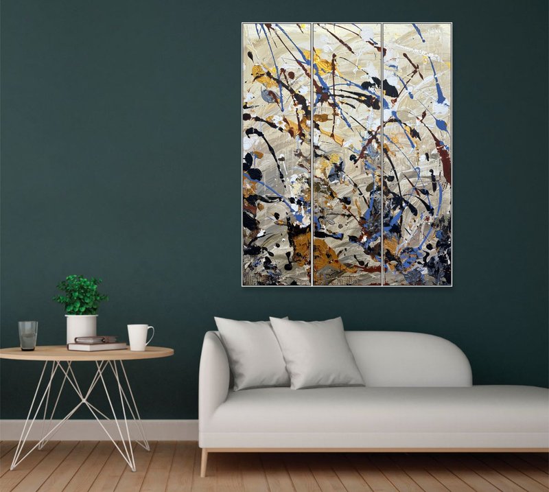 Large Abstract Modern Wall Art Set Of 3 with Textured Neutral Tones - 壁貼/牆壁裝飾 - 壓克力 多色
