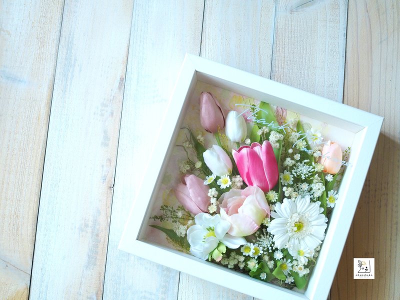 鬱金香│季節仿真花藝花框 可客製文字 春季生日 開店 開院 賀禮 - 擺飾/家飾品 - 植物．花 粉紅色