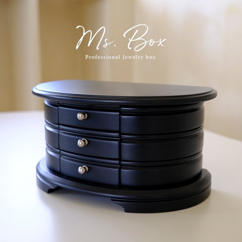 【Ms. box】Classical British style wooden rotating jewelry box / jewelry box / storage box - กล่องเก็บของ - ไม้ สีดำ