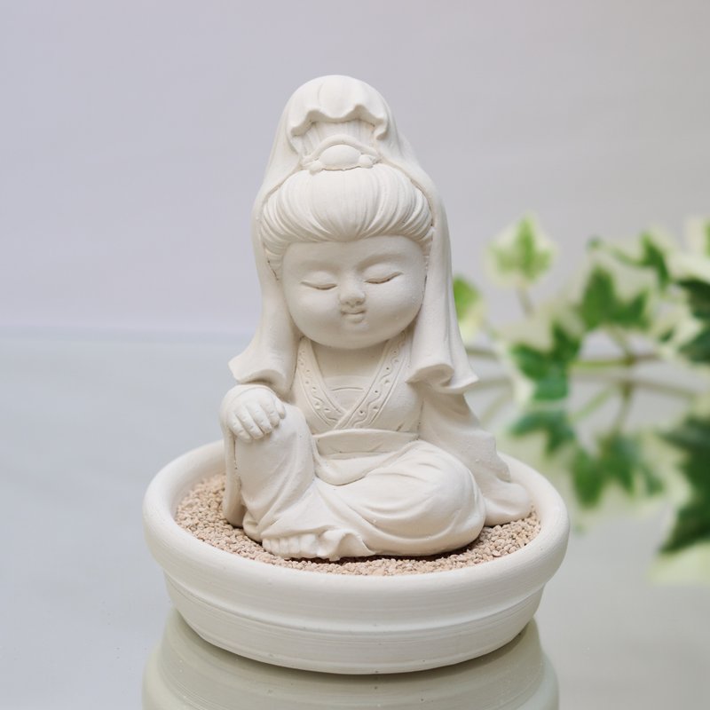 【五倍券優惠】淨念吉祥小佛之觀音  小盤套組  擴香套組 居家香 - 香氛/精油/擴香 - 其他材質 白色