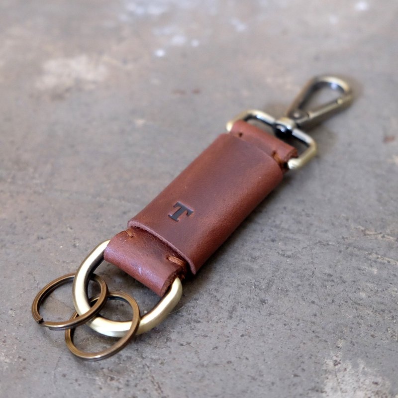 Personalized Initial Leather Keychain / Dark Brown - 其他 - 真皮 咖啡色