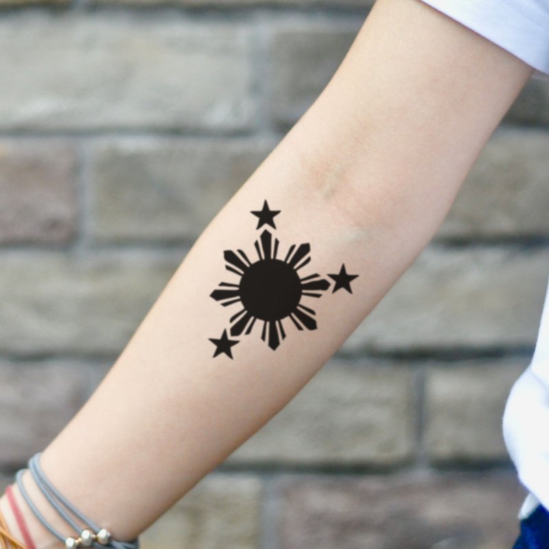 OhMyTat 菲律賓部落太陽旗 Filipino Flag 刺青圖案紋身貼紙(2張) - 紋身貼紙/刺青貼紙 - 紙 黑色
