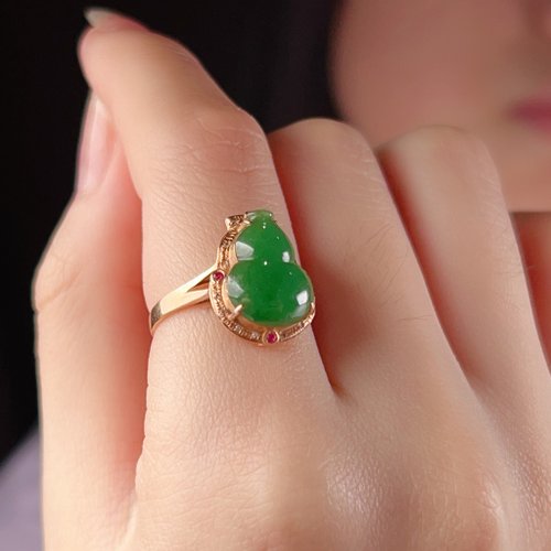 瓔珞珠寶盒 E.L.Jewelry Box 冰陽綠翡翠葫蘆戒指 18K金鑽石 | 天然緬甸玉翡翠A貨 | 送禮