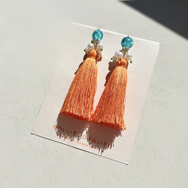 エピデンドラムイヤリング - 耳環/耳夾/耳骨夾 - 繡線 橘色