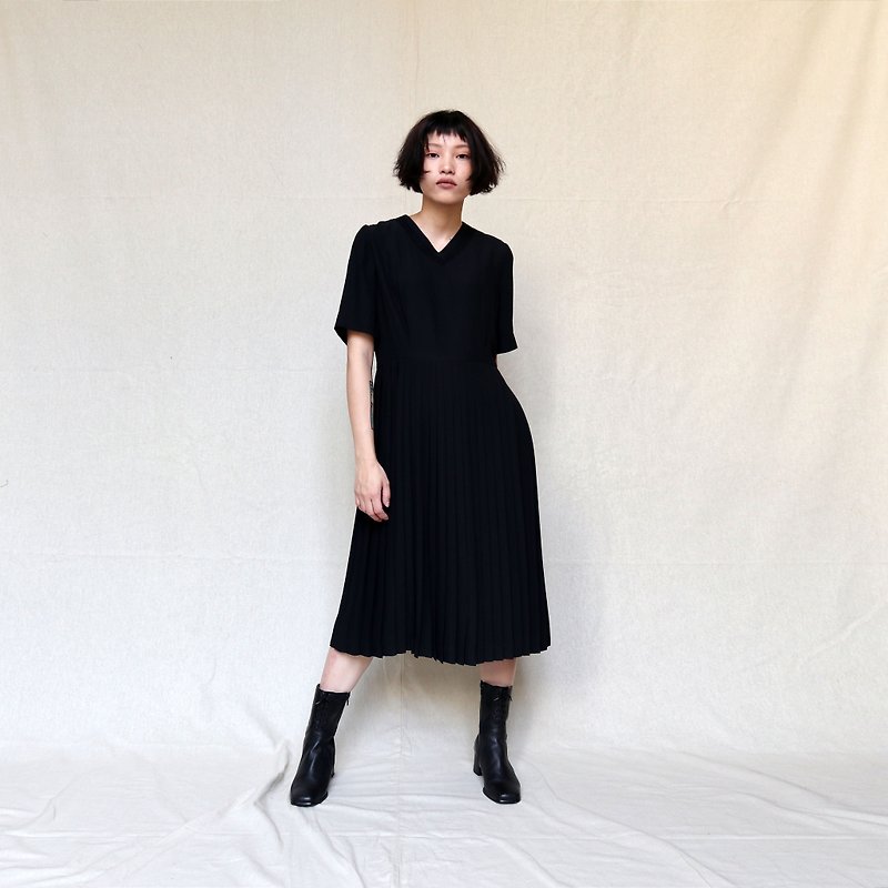 南瓜Vintage。古著 經典 黑色 百褶 洋裝 - 連身裙 - 聚酯纖維 黑色