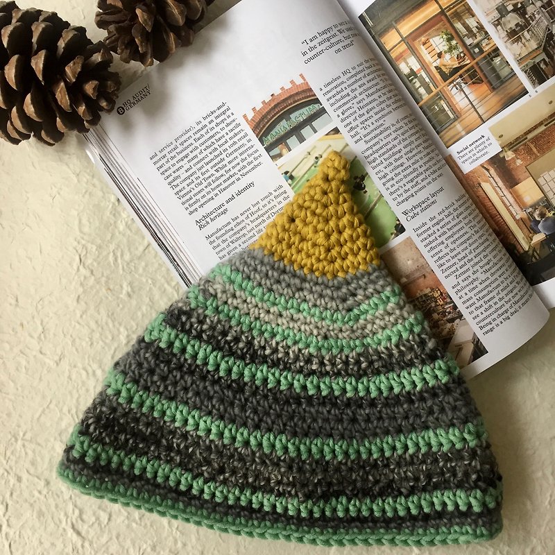 Crochet Elf Beanie in pure wool x merino -grey x mint - Hats & Caps - Wool Gray