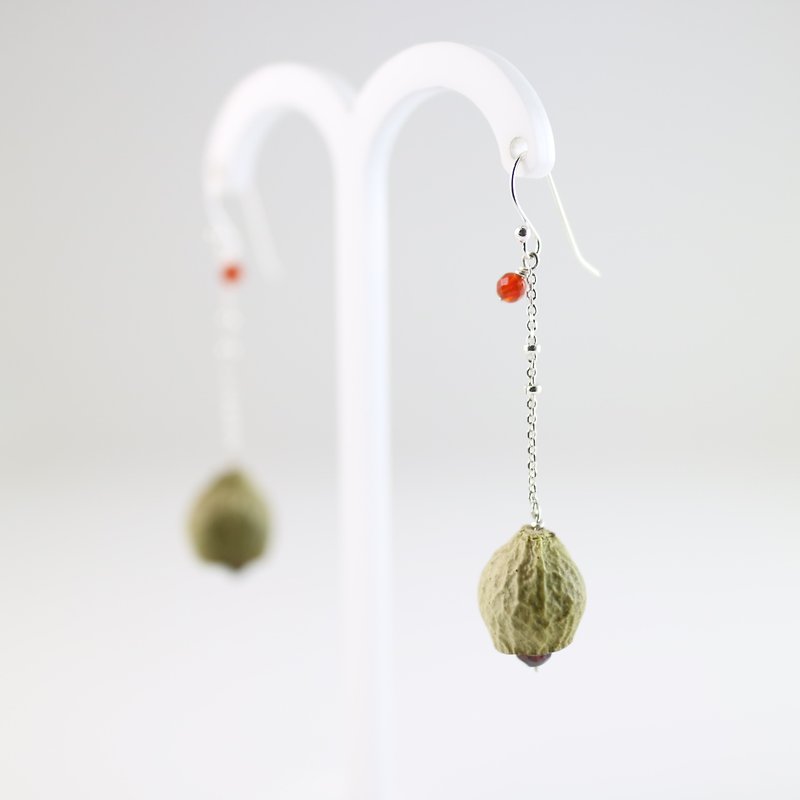 [Amber] ColorDay fruit - Agate - Sterling Silver Earrings Garnet _925 <Agate & Garnet Silver Earring> - ต่างหู - กระดาษ สีกากี