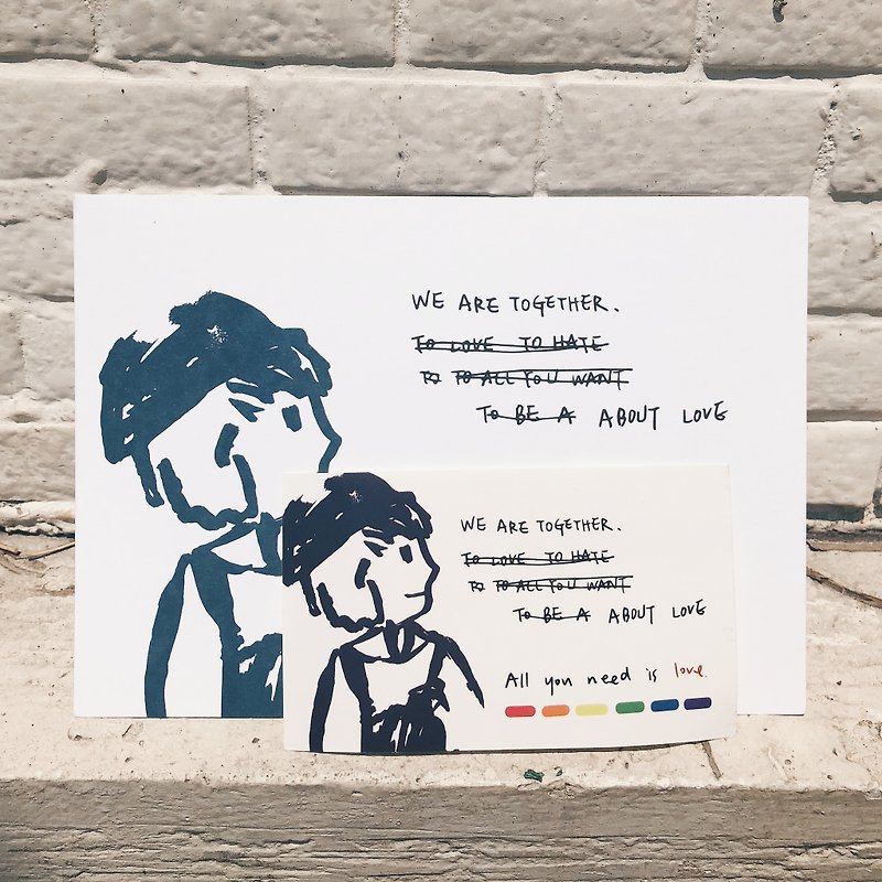 We are together! It's okay Affirmative Rainbow Sticker Postcard Set (four pieces) - การ์ด/โปสการ์ด - กระดาษ ขาว