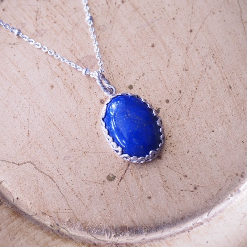 天然青金石 純銀 手工項鍊 含銀鍊 Lapis Lazuli Necklace - 項鍊 - 半寶石 藍色