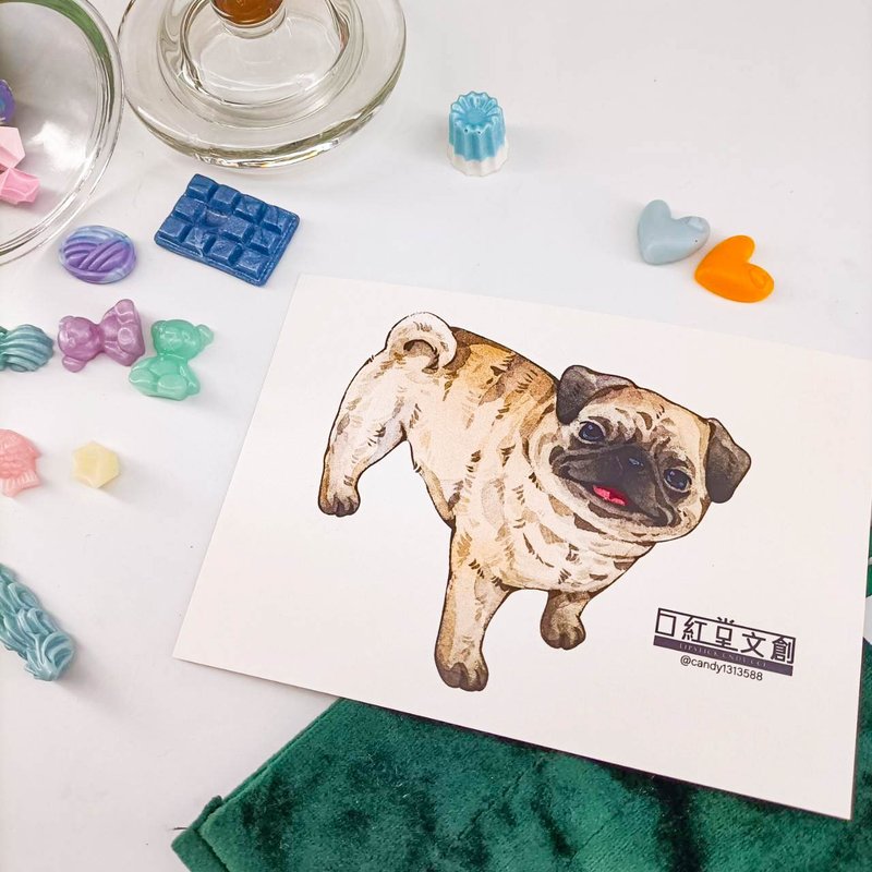 KR474_口紅堂明信片_巴哥犬6_candy1313588 postcard - 卡片/明信片 - 紙 多色