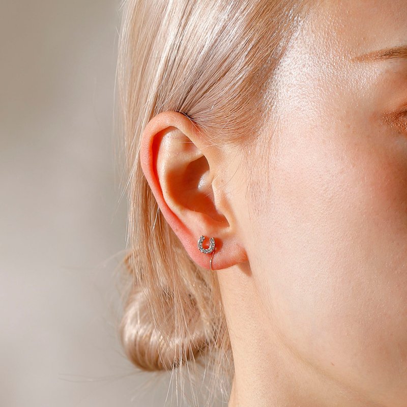 horseshoe loop-fit earring PG　ループフィットイヤリング　馬蹄　ラインストーン　ピンクゴールド - 耳環/耳夾/耳骨夾 - 其他金屬 粉紅色