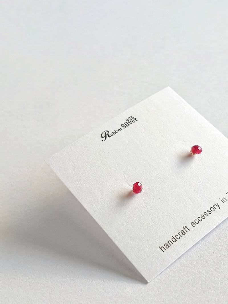 Tiny AAA Ruby Stud Earrings(Clip On), July Birthstone, Second Hole, Red - ต่างหู - เครื่องประดับพลอย สีแดง