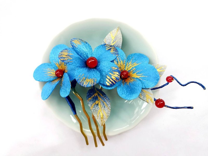 Blue Traditional Velvet Flower Antique Style Hairpin Hair Head Accessories - Hair Accessories - Thread Blue