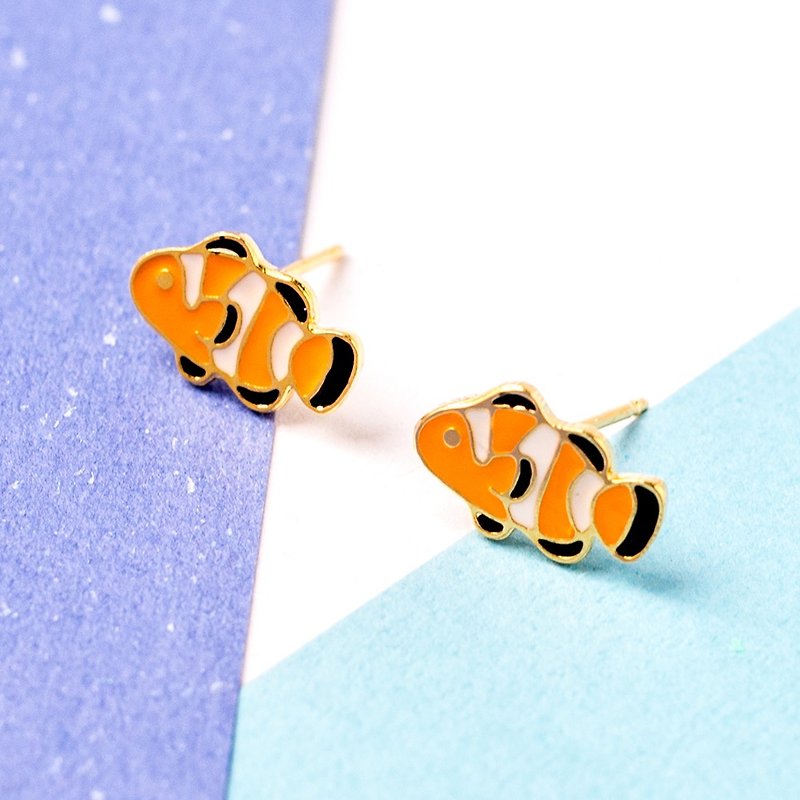 nemo crown fish, marine lilfe earrings and clip-ons - Earrings & Clip-ons - Enamel Orange