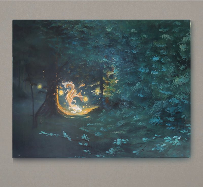 Purely hand-painted goldfish making stars in the forest - โปสเตอร์ - วัสดุอื่นๆ หลากหลายสี