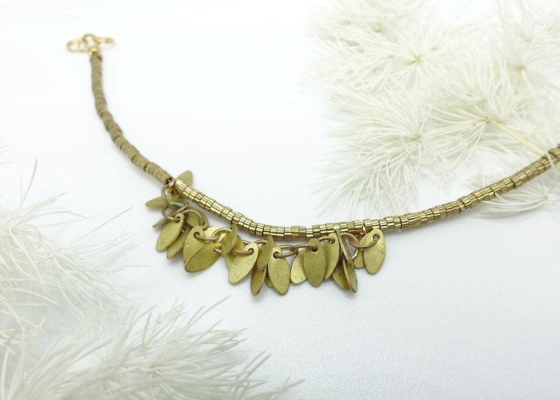 Bronze leaf chain pendant bracelet - Bracelets - Other Metals Gold