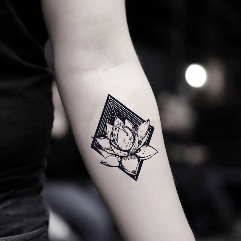 Tropical Flower Temporary Fake Tattoo Sticker (Set of 2) - OhMyTat - Temporary Tattoos - Paper Black
