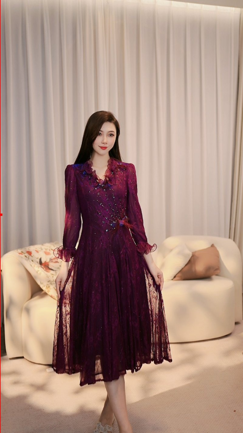 SOLELEGIA Night Beauty Temperament Heavy Duty Dress - One Piece Dresses - Other Materials Purple