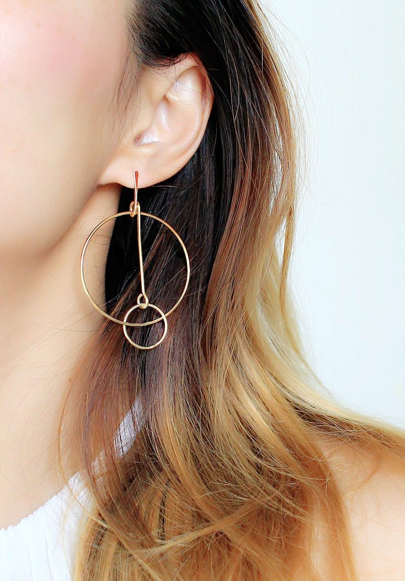 Fyntage｜幾何&Minimal | 極簡幾何圓圈耳環 簡約獨特, 情人節,母親節, 生日禮物, 閨蜜 - 耳環/耳夾/耳骨夾 - 其他金屬 金色