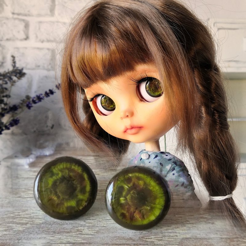 Realist 3D Eye chips 14mm, doll dark green Eye chips Handmade Accessories - 玩偶/公仔 - 樹脂 