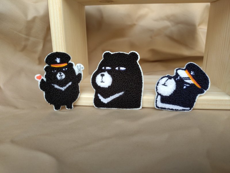 Sticker animal series Taiwan black bear--black bear cute animal self-adhesive three-dimensional embroidery hot sticker - Stickers - Thread Black