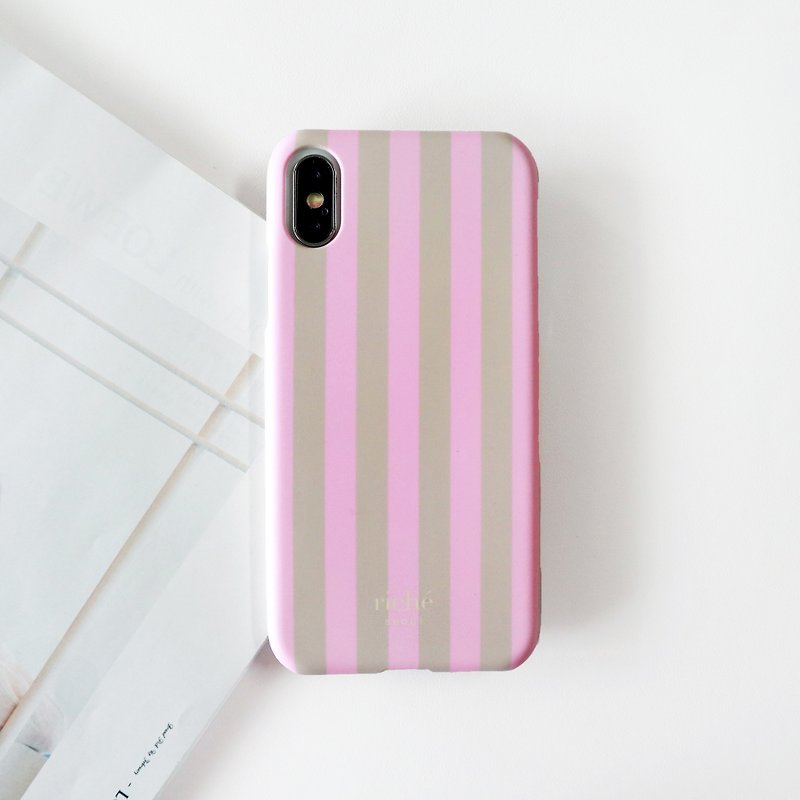 Pink khaki striped phone case - เคส/ซองมือถือ - พลาสติก สึชมพู