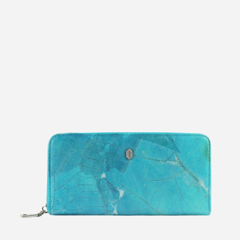 Vegan Zip Around Wallet - Turquoise - 皮夾/長短夾/錢包 - 植物．花 藍色