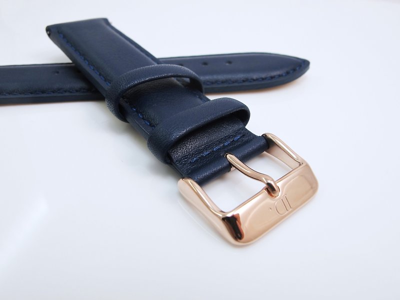 Quick release leather strap-dark blue - สายนาฬิกา - หนังแท้ สีน้ำเงิน